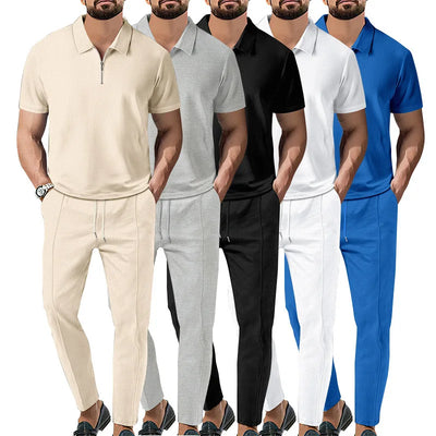 Autumn New European and American Men's Solid Color Casual Comfort Set, Pants, Short Sleeves, Zipper | SAMAG