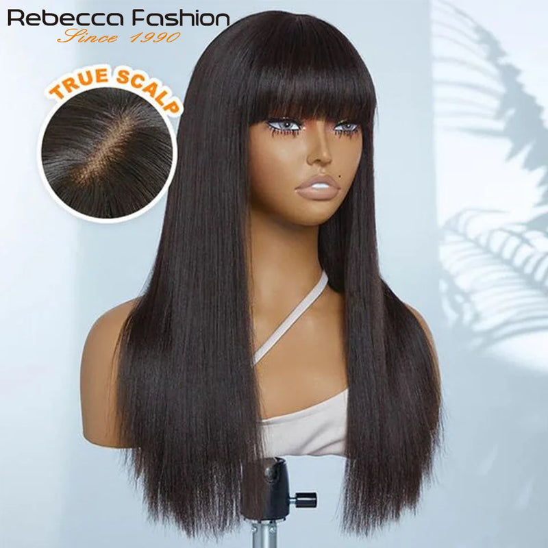 Choice Rebecca 3x1 Middle Part Lace Wig Bone Straight Cheap Wigs 100% Human Hair Wig with Bangs for Women on Clearance Sale