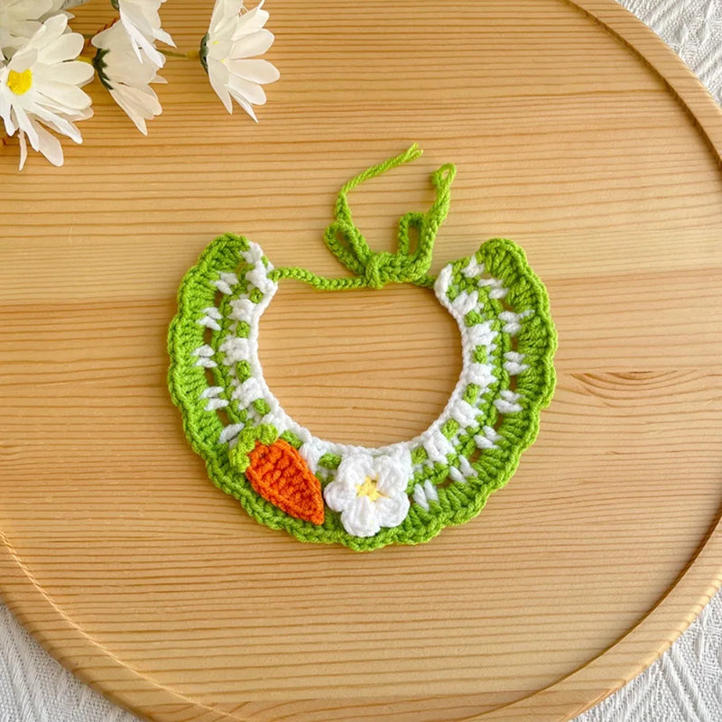 Cute Hand-Weaven Elastic Pet Scarf Adjustable Sweet Style Cat Dog Bow Tie Lightweight Plant Theme Knitted Pet Collar Pet Gifts