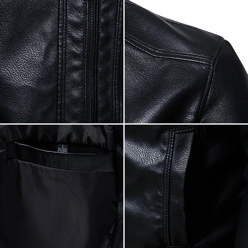 Spring Men's PU Leather Jacket Business Male Slim Fit Jacket Motorcycle Jackets Faux Leather Casual Windproof Black Leather Coat