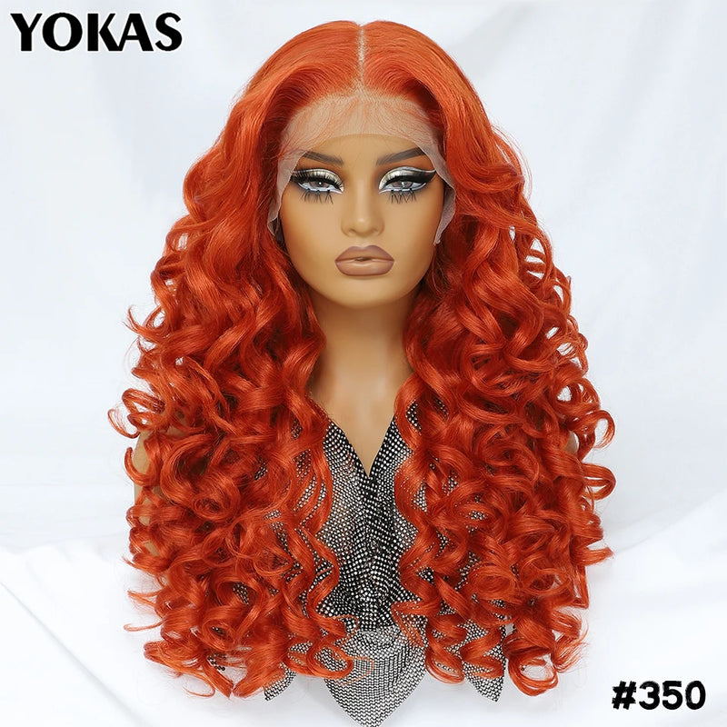 Latisha Lace Frontal Wigs Synthetic 24 Inch Loose Curl Pre Plucked Lace Frontal Wig For Women Highlight With Baby Hair 13X6 Wigs