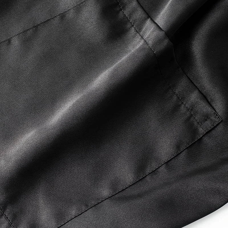 Men's Sleep Pj Black Suit Super-stylish Gorgeous Pajamas V-Neck Long Sleeve Robe And Shorts Nightgown Set For Relaxing Sleep Pjs