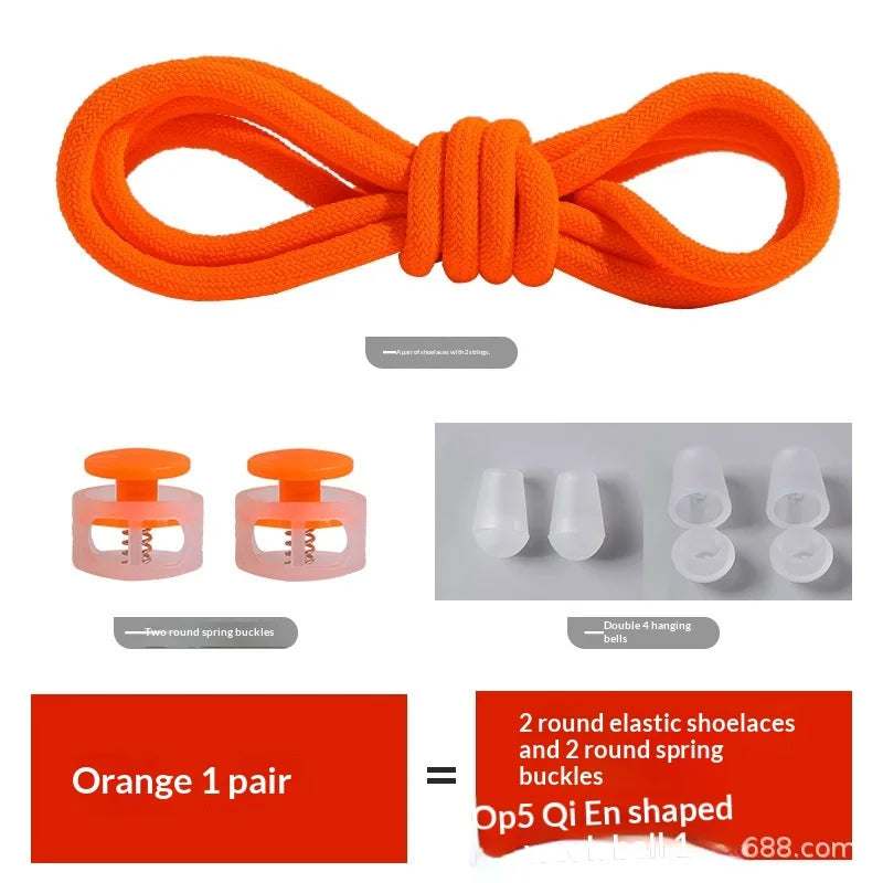 Colorful Spring Lock No Tie Shoelaces 1Pair Round Elastic Quick Lazy Shoelace for Kids Adult Sports Sneakers