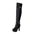Double Row Metal Belt Buckle Side Zipper Round Toe Platform Ultra-High Thick Heel Over The Knee High Boots New Long Boots