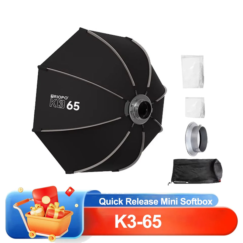 TRIOPO K3 Series K3-55 K3-65 K3-90 K3-120 Quick Release Softbox Folding Octagon Softbox for Photography Studio