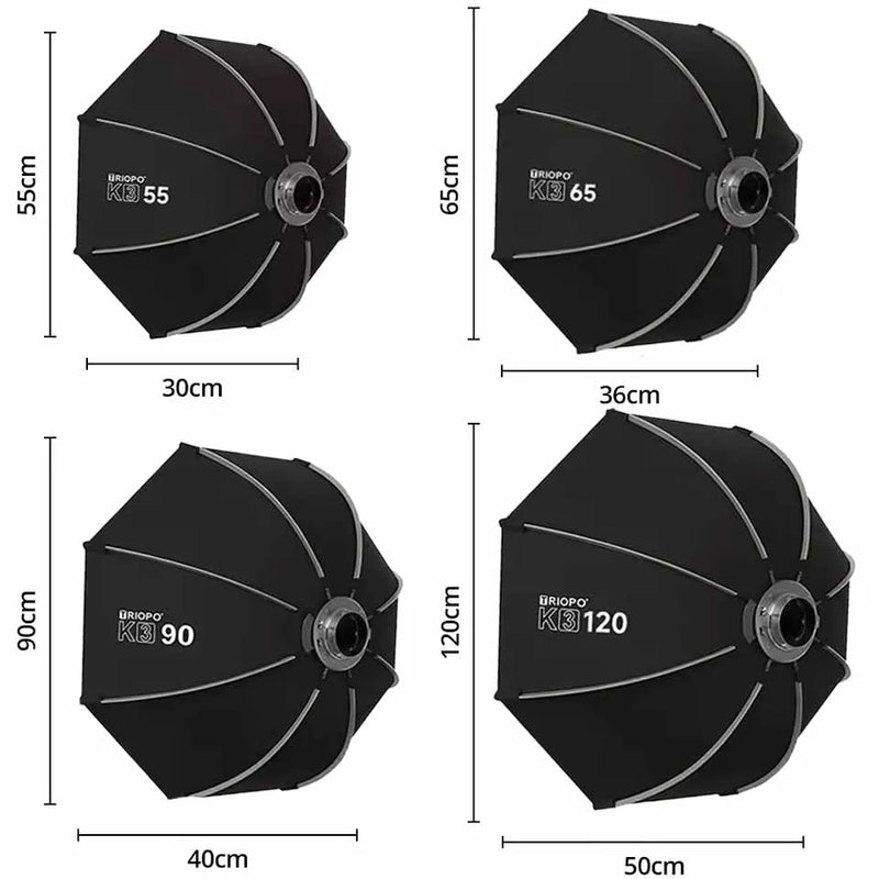 TRIOPO K3 Series 55cm 65cm 90cm 120cm Quick-Setup Octagon Softbox with Bowens Mount for LED Video Light Photography Modifier