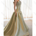 Customized Sage Green Formal Dress Strapless Beaded | SAMAG