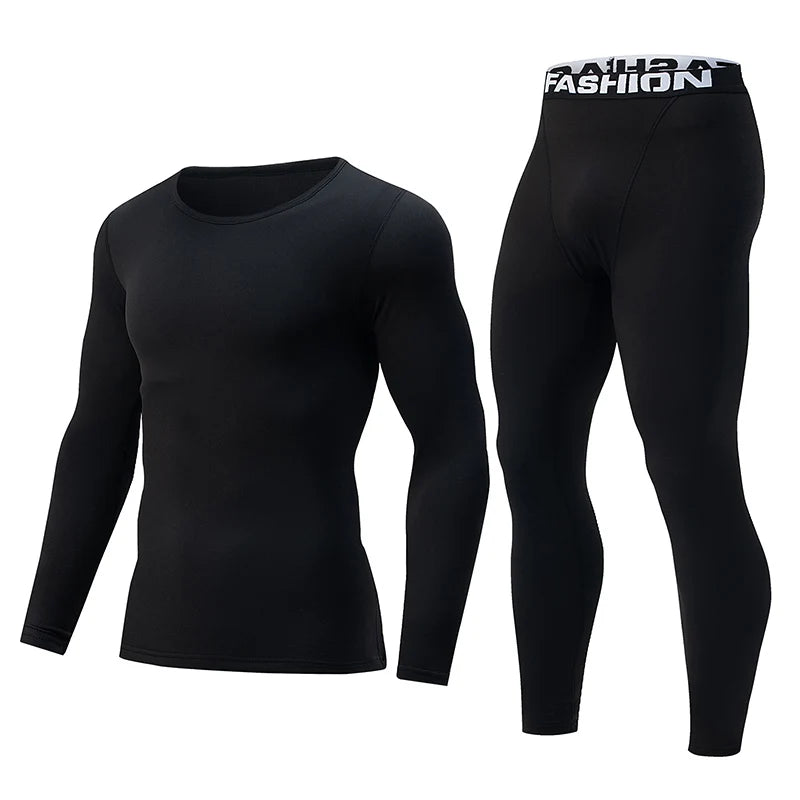 2-piece Autumn/Winter Men's Fashionable Sports Slim Fit Warm Suit For Teenagers Casual Running And Fitness Round Neck Base Set