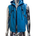 Nerazzurri Summer Autumn Short Blue Pu Leather Vest for Men with Drawstring Hood Zipper Sleeveless Jacket Men Menswear Clothing