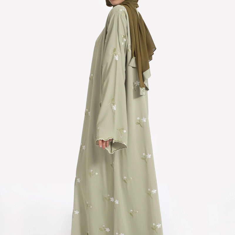 Stylish Muslim Islamic Abaya for Women Light Green Floral | SAMAG