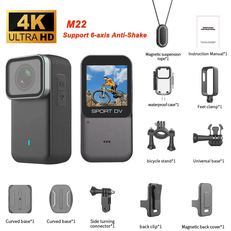 ANSVICAM 4K Mini HD Wifi Action Camera 6-axis Stabilization Motorbike POV Camera Sports Magnetic Wearable Waterproof Thumb Cam
