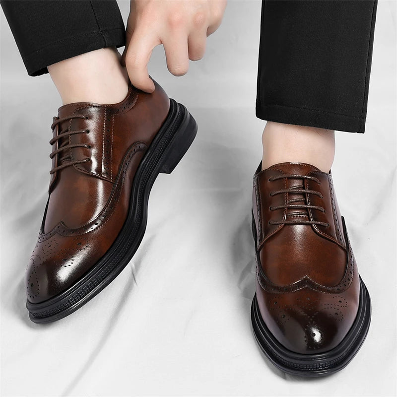 Men's Brogue Leather Shoes Fashionable Comfortable Business Formal Retro Derby Shoes UK Style Carved Floral Design-sjx26