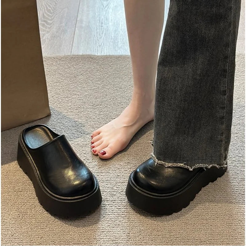 2026 New Retro Mules Platform Chunky Sole Height Increasing Slip-On Comfortable Non-Slip Daily Commute Office Street Style
