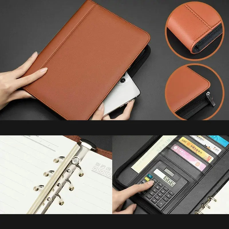 Multifunction Padfolio A5 Binder Notebook Zipper Portfolio With Calculator Personal Business Manager's Folder Office Supplies