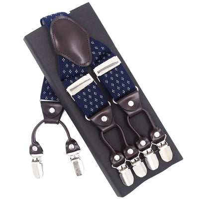 Men's Casual Fashion Leather Suspenders Adjustable Belt Strap Braces with 6 Clips | SAMAG