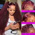 TIMOPOL 13×4 Lace Front Wigs 99J Jerry Curl Wigs For Women High Density Pre-Plucked Hairline Red Curly Human Hair Wigs
