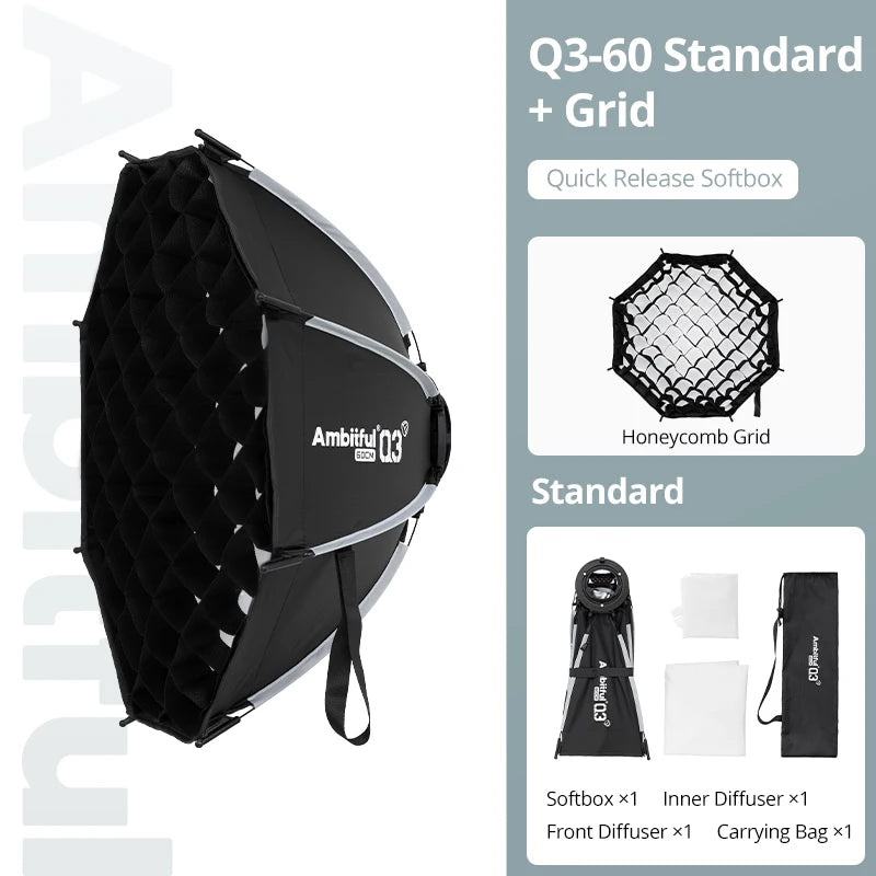 AMBITFUL Q3 Series 40/60cm Quick Release Standard SA-GD Ring Softbox For GODOX ML60 ML100 AD300PRO Video COB FlashLight