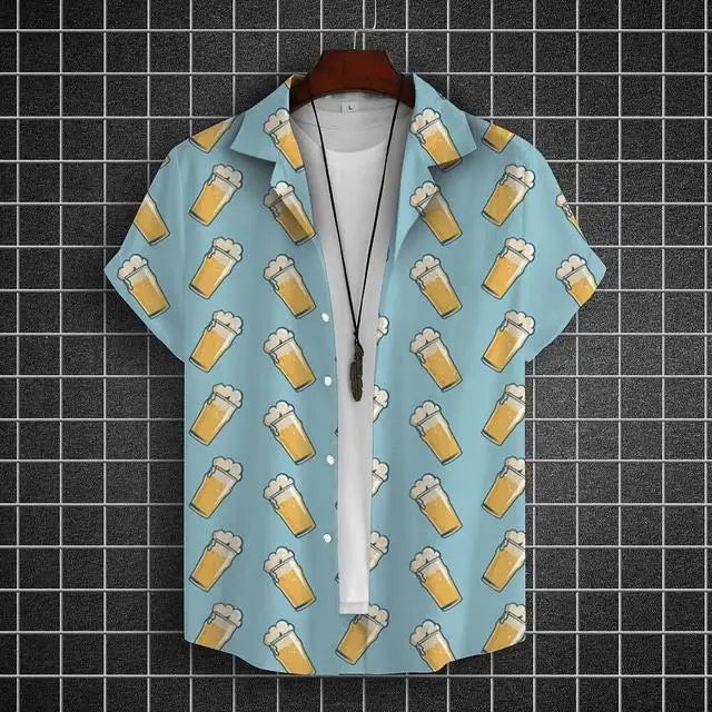 Hawaiian Shirt For Men 3d Beer Printed Short Sleeve Party | SAMAG