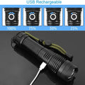 High Power Strong Light Long Range LED Flashlight USB Rechargeable Defense Flashlight Outdoor Telescopic Zoom Super Bright Torch