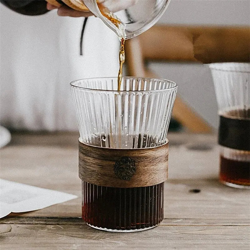 350ML Japanese Style Glass Coffee Mug Walnut Cup Sleeve Glass Cup Glasses Coffeeware Tea Mugs Beer Mug