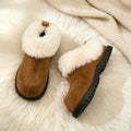 2026 Autumn Winter New Women Round Toe Flannel Closed Toe Slippers Retro Platform Slippers Plush Warm Non Slip Outdoor Slides