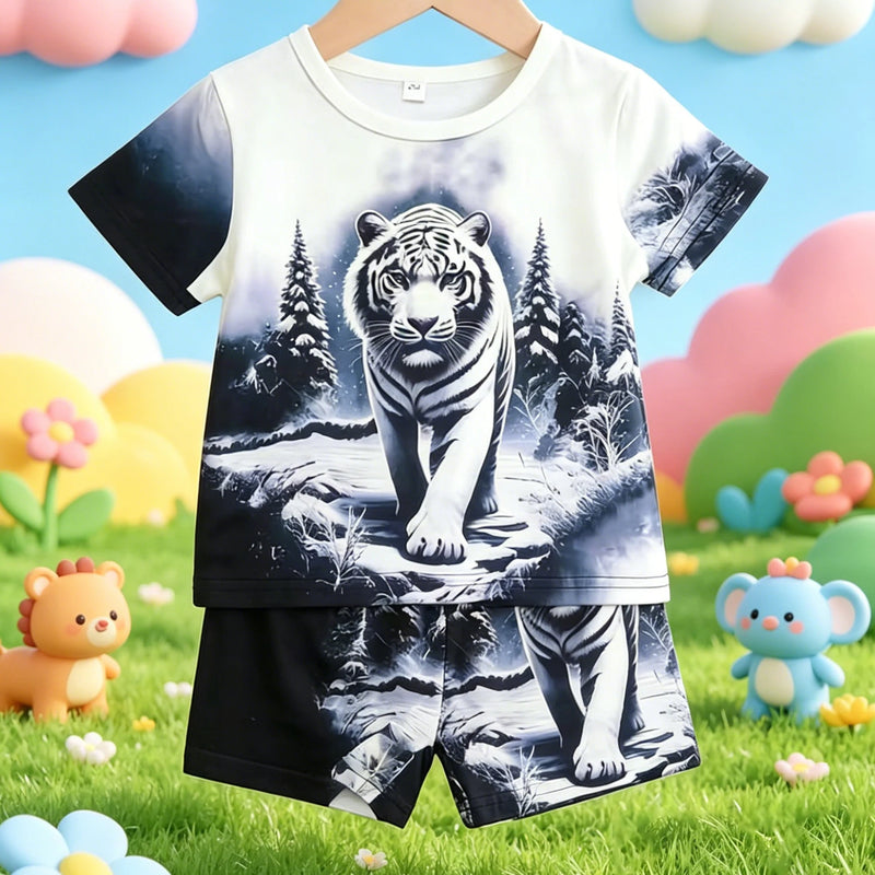 Summer Boys Ink Wash Tiger All Over Print Short Sleeve - View 3 | SAMAG