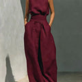 2026 Sleeveless Top+Wide Leg Pants Summer Casual Two-Piece Set Elegant And Loose Office Set High Street Pocket Women's Suits