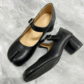 Ballet Style Fashion Split toe Mary Janes Women Pumps Comfortable Soft Leather Thick High heels Spring Summer Tabi Chunky Shoes