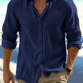 Men's Linen-Style Thin Summer Long-Sleeve Shirt | SAMAG