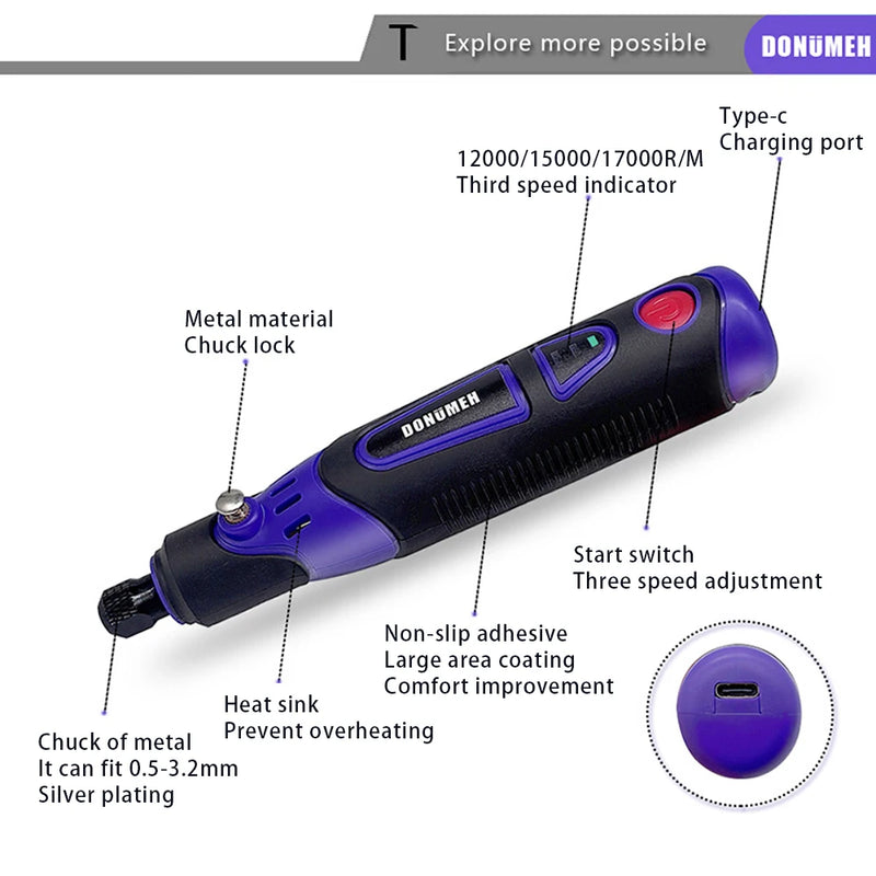 Mini Electric Drill Multifunctional Grinder 3 - Speed USB Power Tool with Engraving Pen and Accessories Set - View 3 | SAMAG