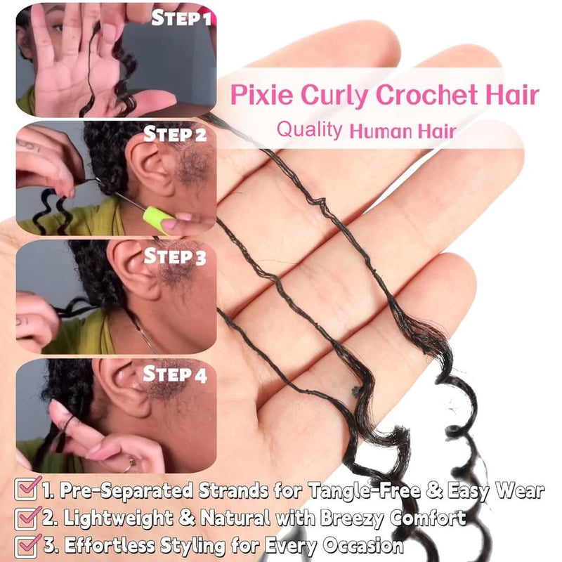 Kinky Curly Knotless Crochet Human Hair for Miracle Knots Boho Braid Ready Time-Saving Pre Separated Strands Natural Black Feather Extension 10-30 Inch 65g/Pack