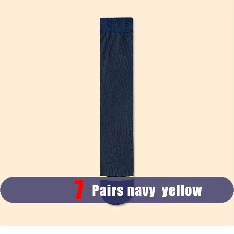 7 Pairs Man Short Silk Socks Business Thin Nylon Striped | SAMAG
