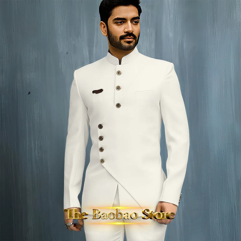 Matching Design Men's Suit 2pcs African/Indian Safiri Attire Customized Set with Gold Button for Wedding Party Formal Events