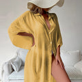 Women Lightweight Bamboo Cotton Beach Cover Up Shirt Style Loose Oversized Sun Protection Kaftan for Vacation Swimwear Outerwear