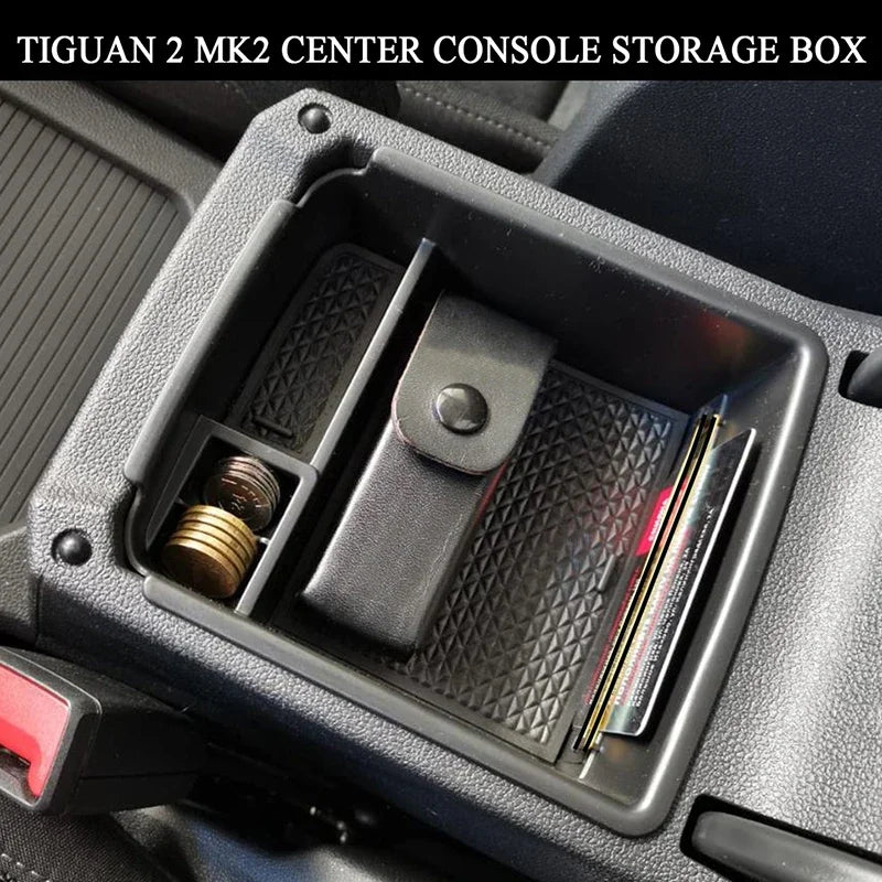 Car Center Console Organizer Tray Armrest Storage Box Fits For VW Tiguan 2 MK2 2017 2018 2019 2020 2021 2022 Car Stowing Tidying