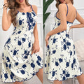 Sexy Women's Floral Print Ribbed Slip Dress Spaghetti | SAMAG