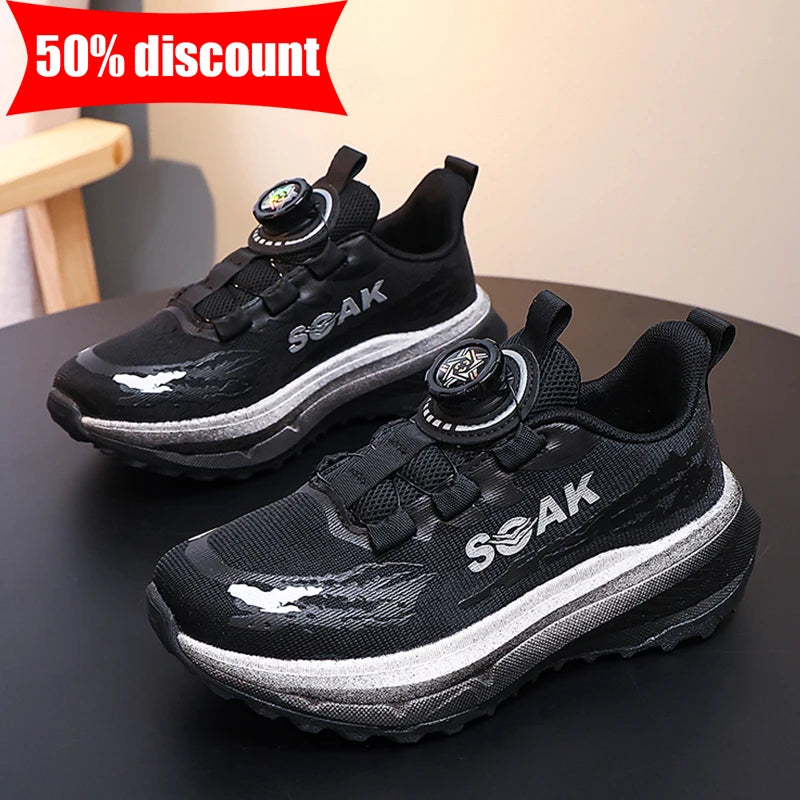 Childrens Sneakers Rotating Buckle New Anti Slip Comfort Mesh Student Boys Outdoor Ultra Light Soft Sole Training Running Shoes
