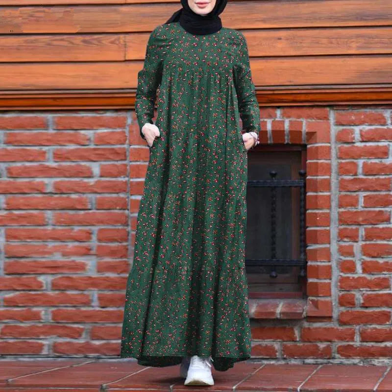 Muslim Abayat Fashion Print Cotton Linen Long Vintage | SAMAG
