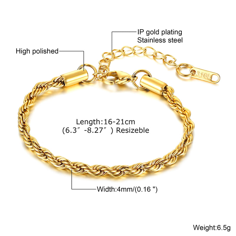 Gold Color Men's Chain Bracelet, Hip Hop Stainless Steel Chunky Wristband, Rock Punk Jewelry Gift for Dad - Visuel 8 | SAMAG