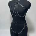 Women Fashion Full Body Chain Leather Waist Belt and Thigh Garter Set, Punk Gothic Metal Chain Suspenders for Festival Cosplay