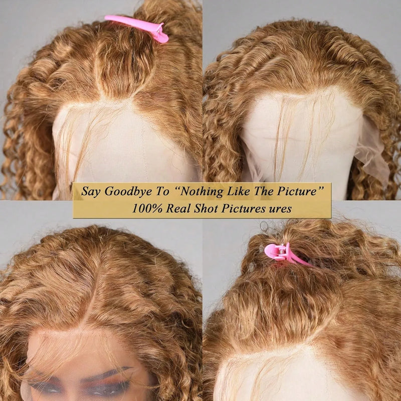 13x6 Deep Wave Lace Front Wigs Human Hair Honey Blonde HD Transparent Lace Frontal Wigs Human Hair #27 Curly Wigs Human Hair Wig