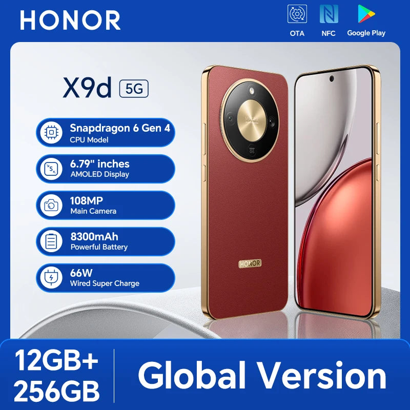 Global Version HONOR X9d 5G Smartphone 12GB+256/512GB 6.79'' 120Hz AMOLED Screen 108MP AI Main Camera 8300 mAh 66W Supercharging