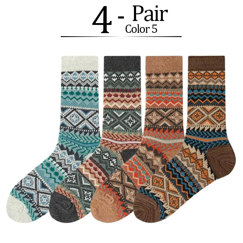 4 Pairs Man Short Socks Retro Bohemian Stripe Style | SAMAG