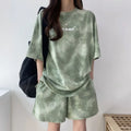 2026 Women T-Shirt Shorts Suit Set Casual Tie Dye Loose Tshirt Wide Leg Middle Shorts With Pockets Female Soft Summer Shorts Set
