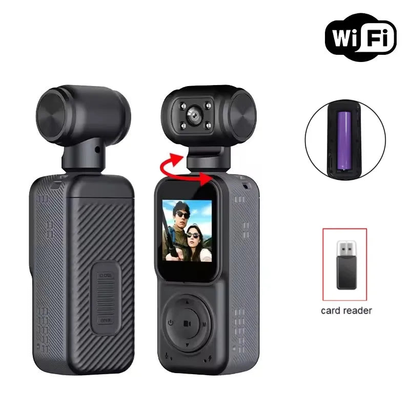 Action Cameras 4k 130° Video Wide Angle WiFi Pocket Action Camera Front 2K And Rear 2K Night Vision Bicycle Helmet Motorcycles