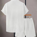 Men's White Pleated Texture Set Cuban Collar Short Sleeve | SAMAG
