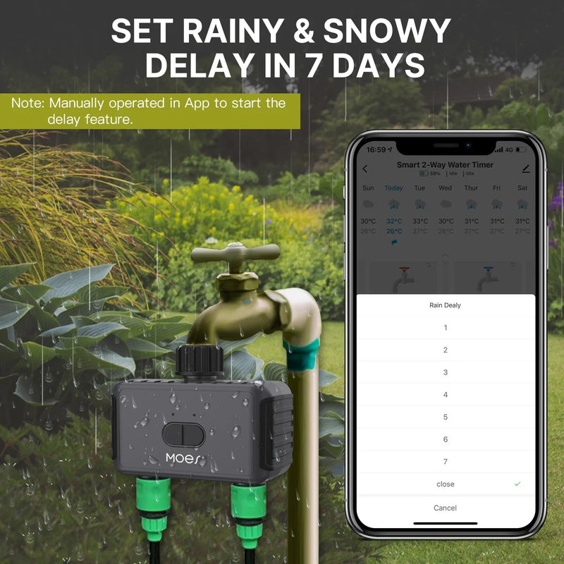 MOES Smart Bluetooth Valve Sprinkler Water Timer Auto Programmable Controller with 2-Way Rain Delay Filter Washer App Control