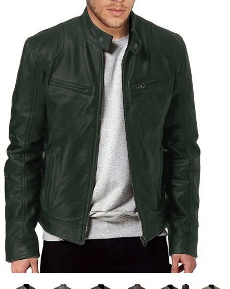Business Style PU Leather Jacket Stand Collar Slim Fit Zipper Coat Multiple Colors Autumn New Arrival Fashion Urban Outerwear