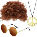 Men Synthetic Wig Hat Curly Hair Cap Sunglasses Necklace 3 PCS Set Funny 70s Disco Hippie Hair Props Party Hip Hop Dance Costume
