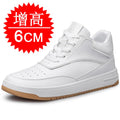 Men's Invisible Height Increasing Elevator Shoes 6cm 8cm 10cm Pure White Light-Weight Lace-up Genuine Leather Sporty Sneakers